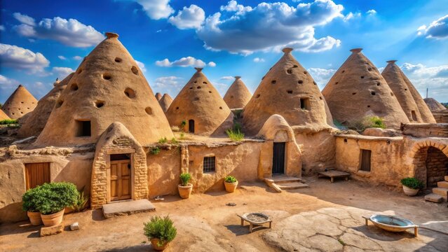 Village houses made of clay in Urfa Harran , clay, village, houses, Urfa, Harran, traditional, architecture, rural, Turkey
