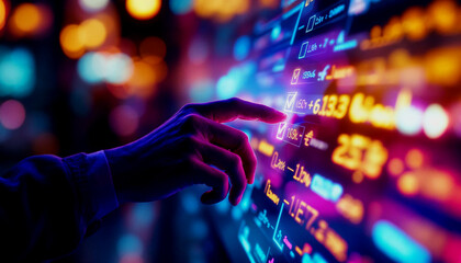 Hand interacting with a glowing digital checklist interface