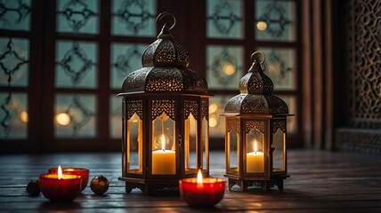 Free New Photo Ramadan and Eid al fitr concept backgrounds dates with traditional lantern Light Lamp and Tasbeeh, Ramadan Kareem Mubarak background