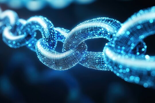 Abstract digital chain, network connection, glowing links.