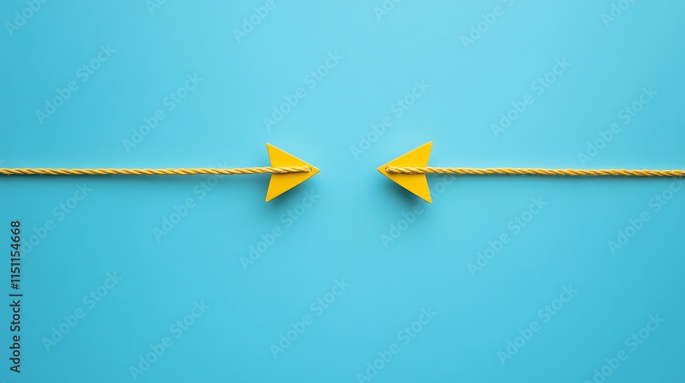 Poster yellow arrows pointing at each other.