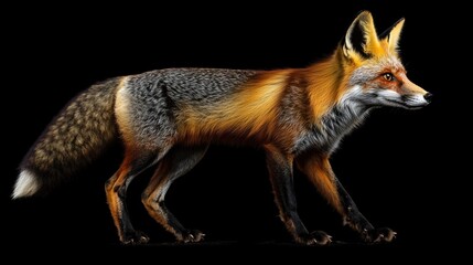 Obraz premium Red fox isolated on black background.