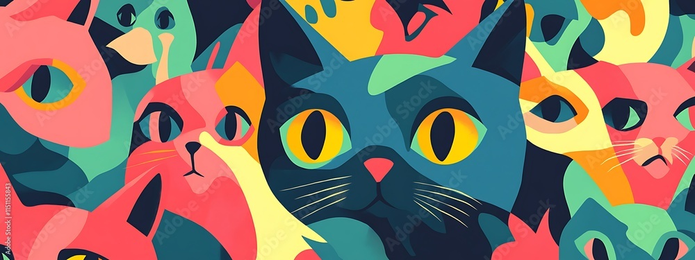 Canvas Prints Colorful cat faces pattern.