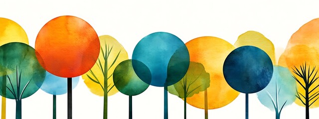 Colorful watercolor trees on white.