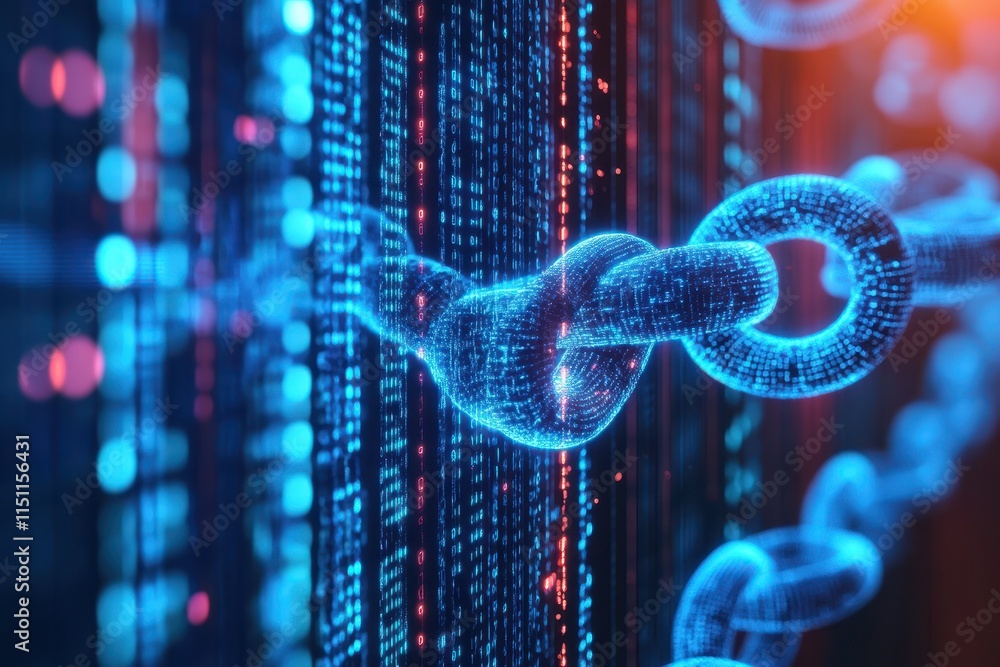 Poster digital chain link data security concept.