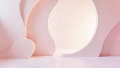 Contemporary abstract design with smooth curves and soft pastel tones in a serene space
