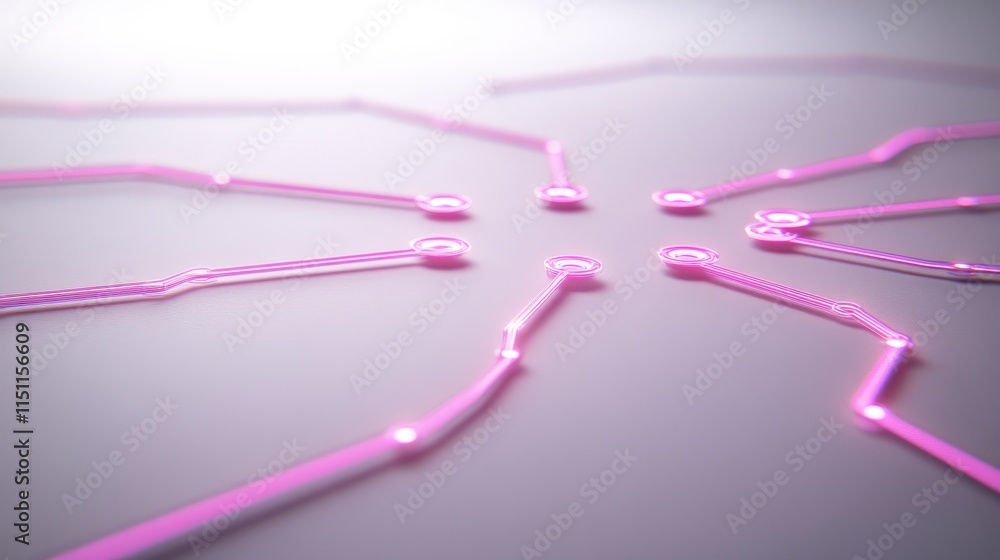 Poster a close-up view of pink, flexible objects arranged in a star-like pattern on a light surface, showca