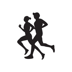Running man and woman black silhouette