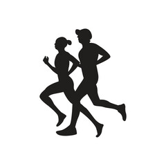 Running man and woman black silhouette