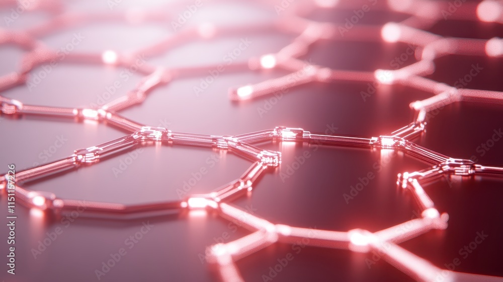 Poster a close-up view of a futuristic, glowing hexagonal structure, highlighting intricate connections and