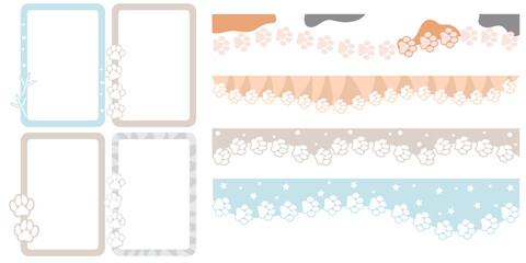 Set of cute kawaii frames and headers with pet pawprints