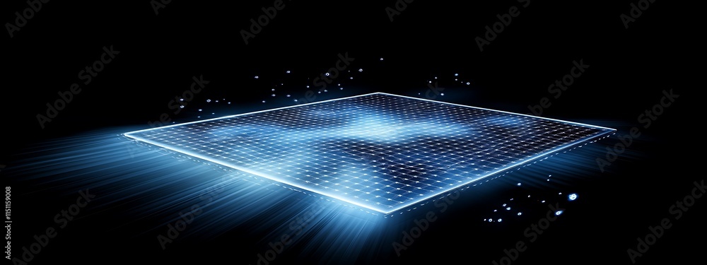 Aufkleber Glowing grid surface with data streams on dark background.