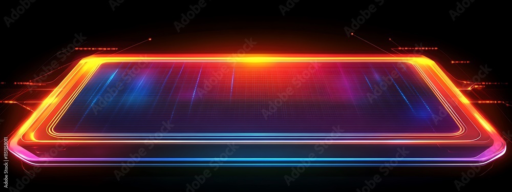 Poster neon glowing rectangular frame on black.