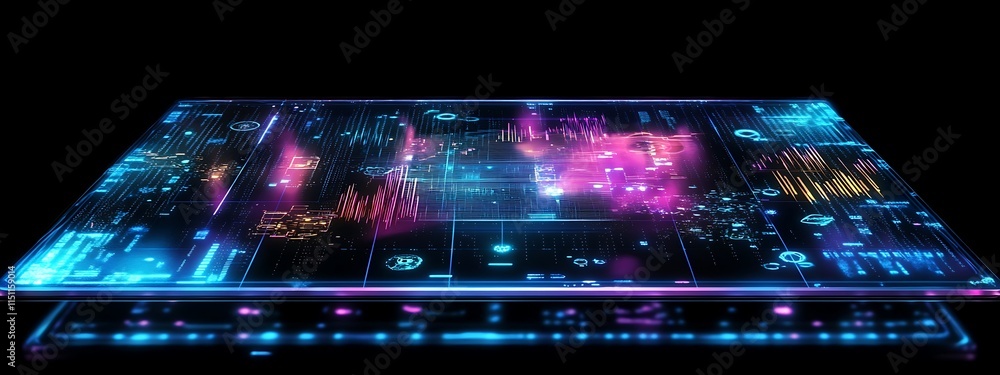 Poster Futuristic transparent display with data.