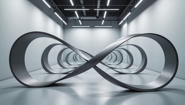 Unique modern art installation featuring infinity loops in a minimalist gallery space