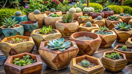 Handcrafted decagon-shaped plant pots perfect for adding a touch of artisanal charm to your garden or home decor