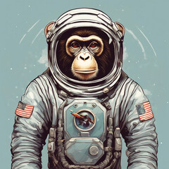Fototapeta premium background illustration of monkey wearing astronaut suit