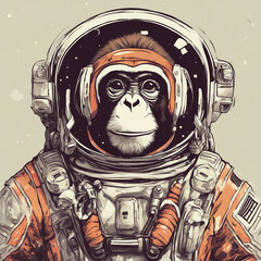 Fototapeta premium background illustration of monkey wearing astronaut suit