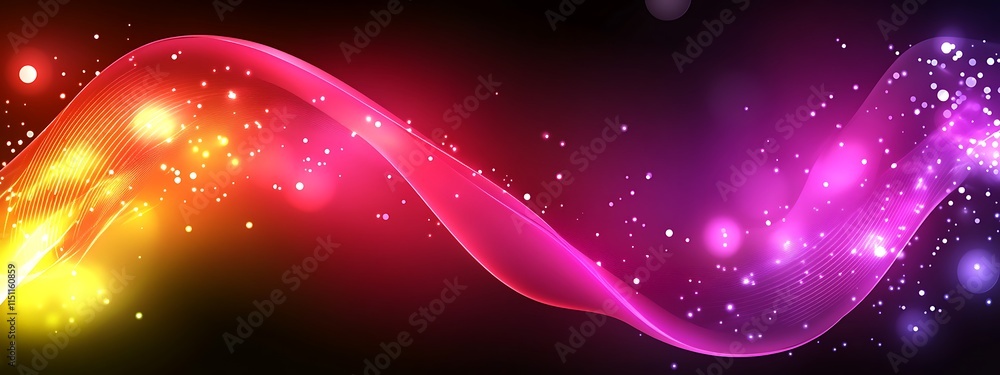Poster Colorful abstract wave with sparkling particles.