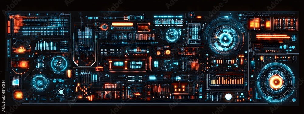 Poster Futuristic HUD interface with data visualization.