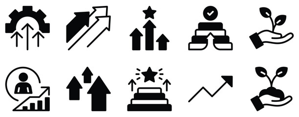 Growth Icon Set Inspiring Solid Style Collection for Progress and Success