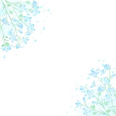 スプレーデルフィニウムの花束で作ったロマンティックなフレーム。水彩イラストを使用。