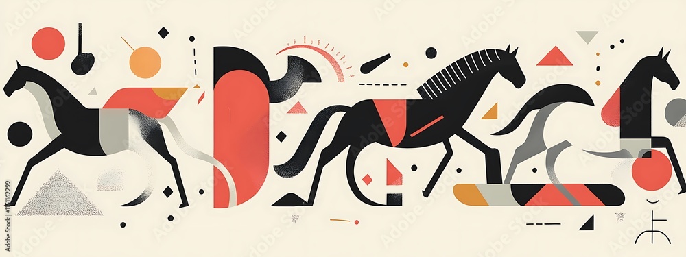 Poster abstract geometric horses with shapes.