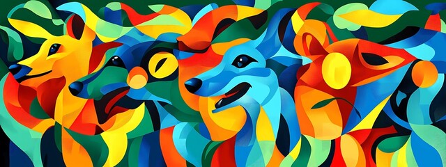 Naklejka premium Colorful abstract dogs portrait painting.