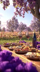 Romantic Spring Picnic  Wine  Food  Flowers