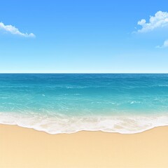 Obraz premium Serene Beach Scene Ocean Waves Blue Sky Sandy Shore