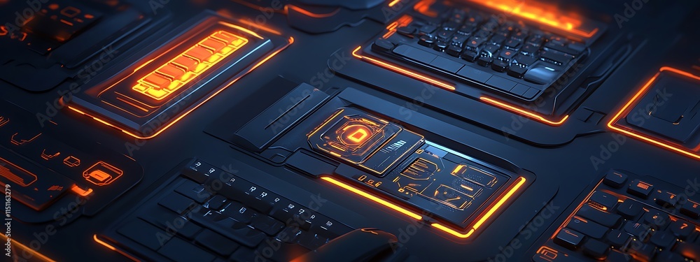 Aufkleber futuristic keyboard and glowing circuits.