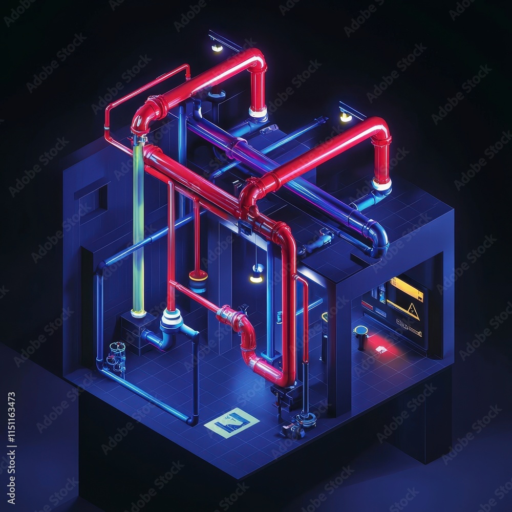Poster intricate 3d rendering of industrial piping system complex network futuristic design ne