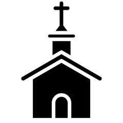 Church Icon, Black And White Glyph Icon Symbol