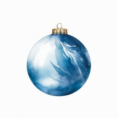 Watercolor illustration of a blue Christmas decoration isolated on white background.