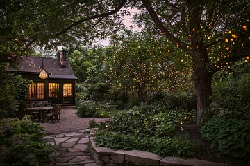 Fireflies illuminate a dim garden at dusk, creating a mesmerizing display of nature's charm.