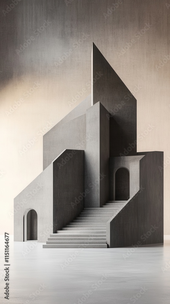 Aufkleber abstract geometric architecture featuring stairs and shapes in a minimalist interior setting with so