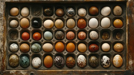 Collection of Colorful Bird Eggs in Vintage Display Box