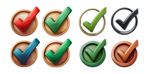 Colorful Check Marks on Wooden Backgrounds