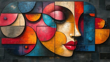 Fototapeta premium Abstract colorful geometric female face portrait.