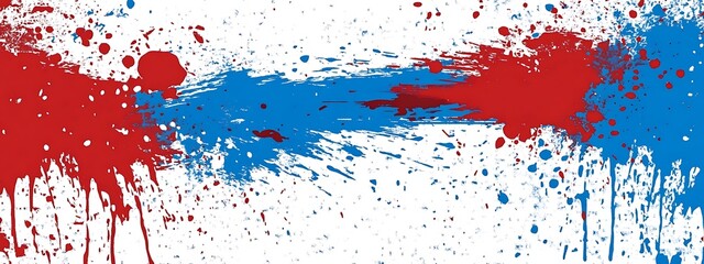 Fototapeta premium Red and blue paint splattered on white. (9)
