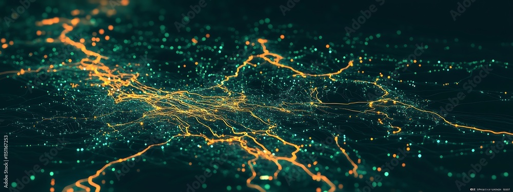 Poster abstract glowing lines and particles.