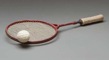 Vintage Tennis Racket with Tennis Ball on Simple Background