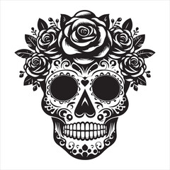 Mexican Floral Sugar Skull Vector illustration - Sugar Skull head clipart