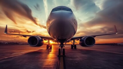 Majestic Airplane at Sunset: A Breathtaking View of Aviation at Golden Hour