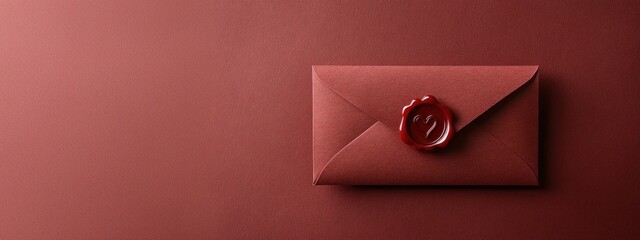 A red envelope sealed with a heart-shaped wax stamp gives a romantic touch. Banner with copyspace. Love, romance, hearts, affection, togetherness, Valentine Day celebration concept