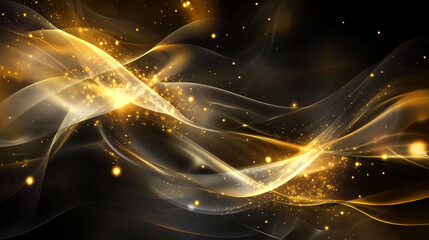 Elegant abstract black and white curve background with line golden elements. Luxury hexagonal abstract black metal background with golden light lines. 