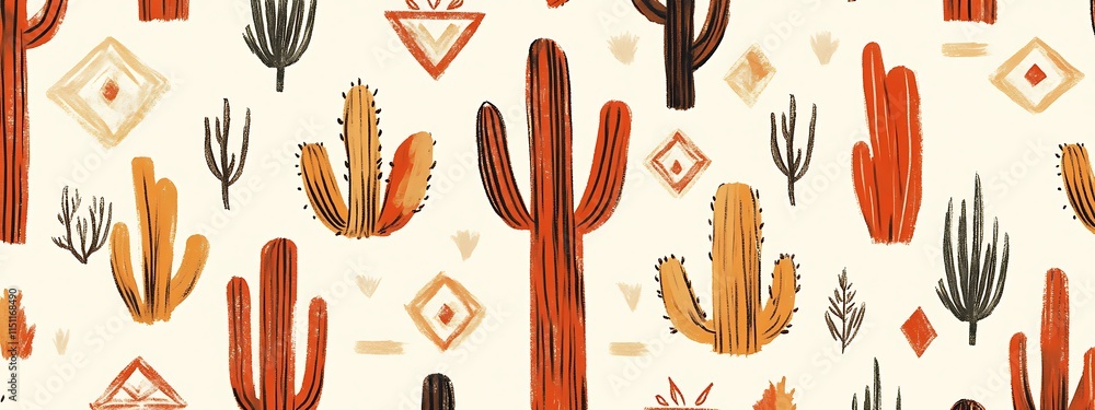Poster Seamless pattern with colorful cacti.