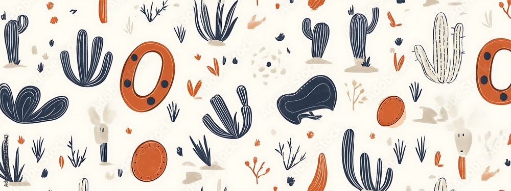 Poster seamless pattern with abstract desert plants.