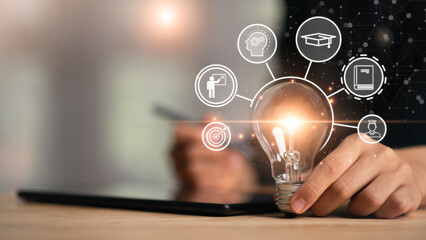 The concept of education adds new skills ,business education ,professional courses ,Young businessman taking notes and information from learning new things in professional seminar