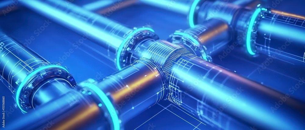 Poster futuristic pipeline network blueprint design engineering technology